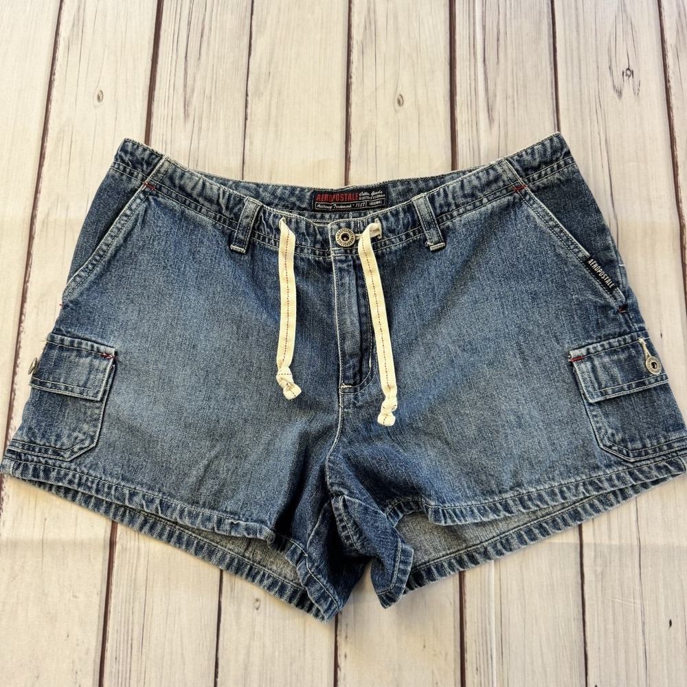 Aeropostale Denim Cargo Shorts Womens 7/8 Blue Jean Utility Pockets Casual Y2K‎